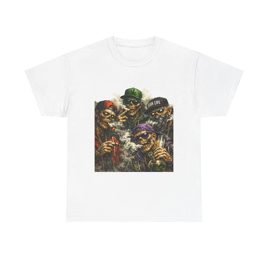 Smoking Zombie Crew Tee | Skeleton Gang Illustration, Streetwear Horror