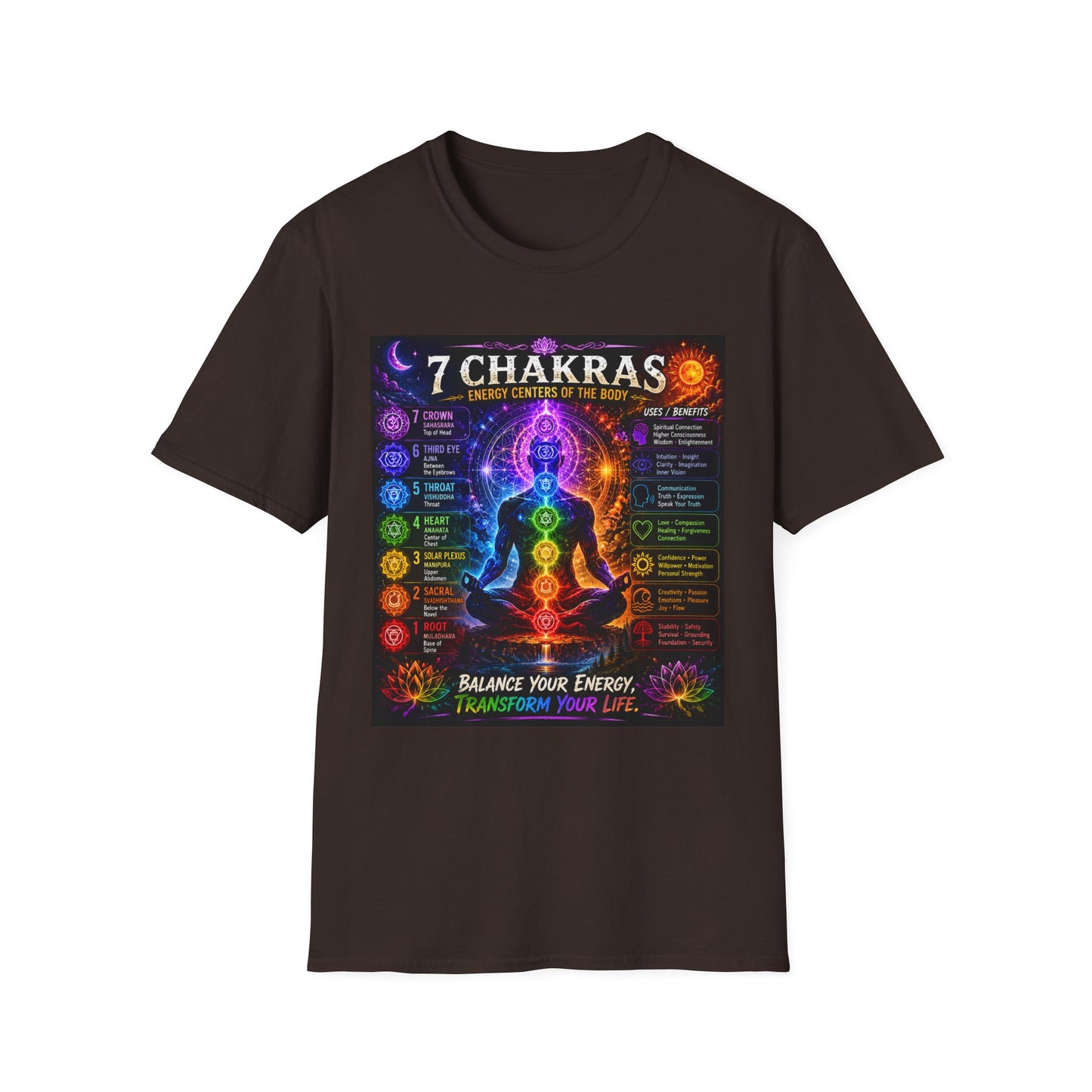 7 Chakras Energy Centers T-Shirt | Chakra Alignment Illustration