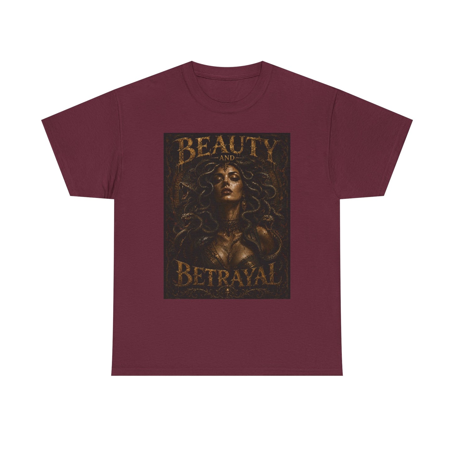 Beauty and Betrayal T-Shirt | Medusa-Inspired Portrait, Dark Mythical Art