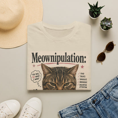 Meownipulation cat design T-Shirt | Funny Tabby Cat Illustration