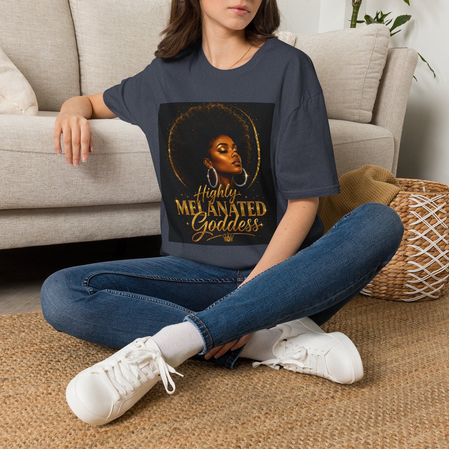 Melanated Goddess T-Shirt | Afrocentric Black Woman Art