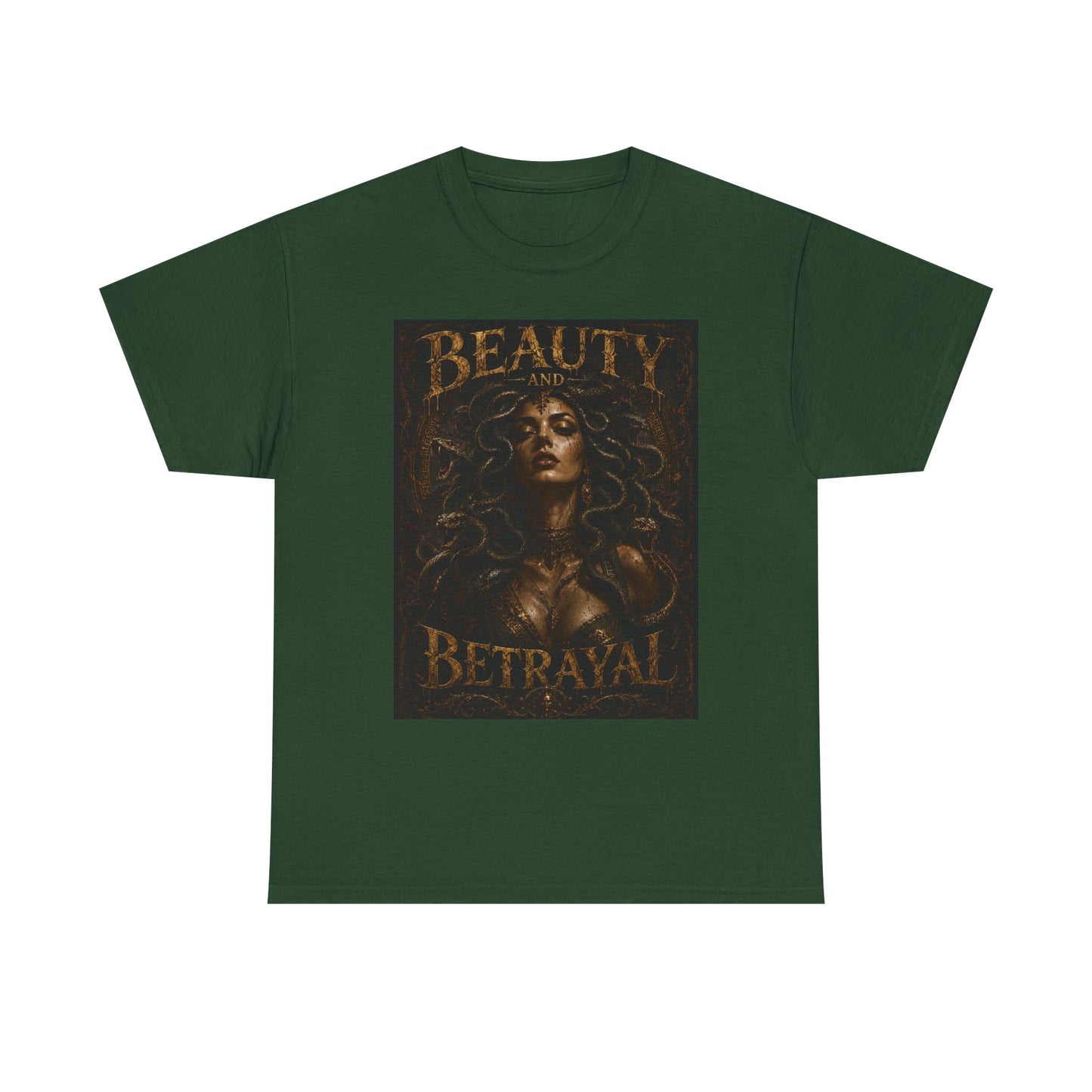 Beauty and Betrayal T-Shirt | Medusa-Inspired Portrait, Dark Mythical Art