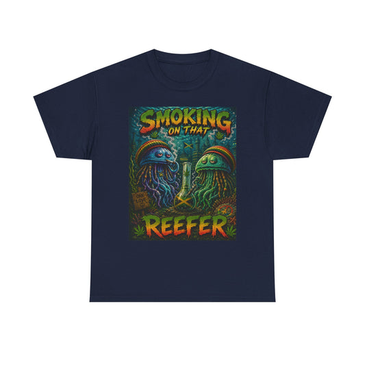 Smoking on That Reefer T-Shirt | Psychedelic Jellyfish Illustration, Cannabis Art