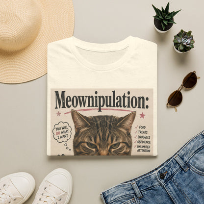 Meownipulation cat design T-Shirt | Funny Tabby Cat Illustration