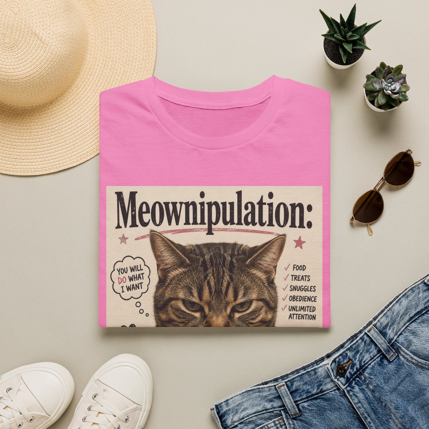 Meownipulation cat design T-Shirt | Funny Tabby Cat Illustration