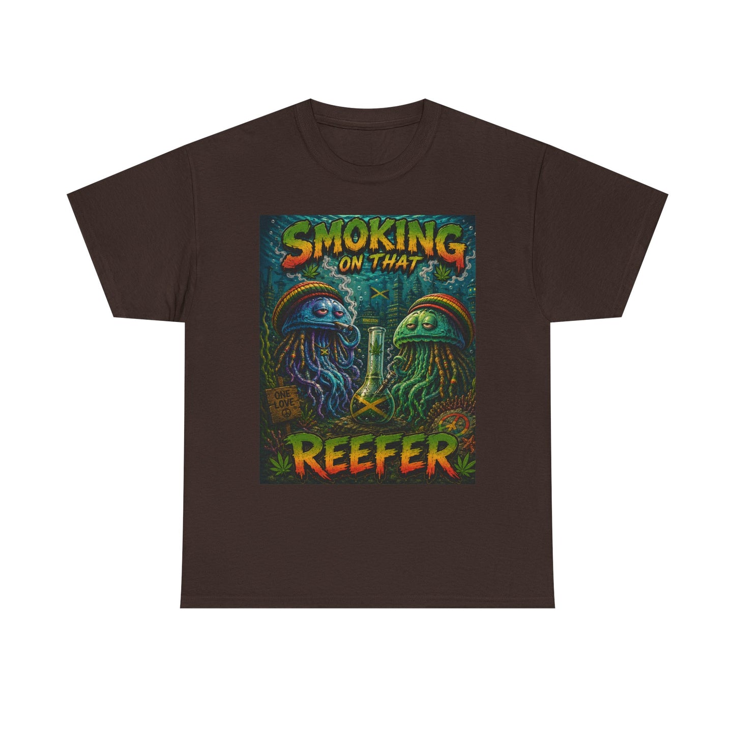 Smoking on That Reefer T-Shirt | Psychedelic Jellyfish Illustration, Cannabis Art