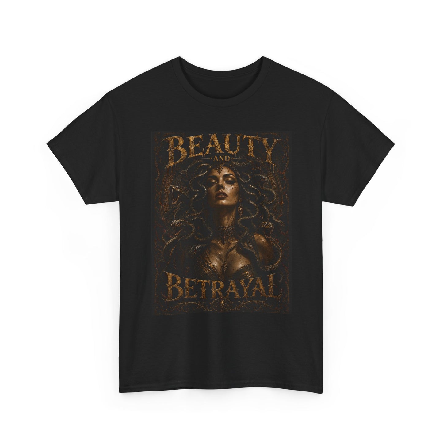 Beauty and Betrayal T-Shirt | Medusa-Inspired Portrait, Dark Mythical Art