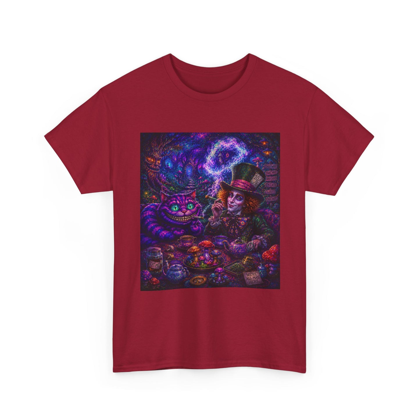 We're all high here Tee | Psychedelic Alice in Wonderland Art