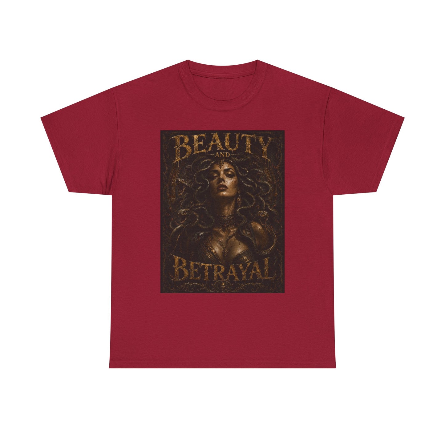 Beauty and Betrayal T-Shirt | Medusa-Inspired Portrait, Dark Mythical Art