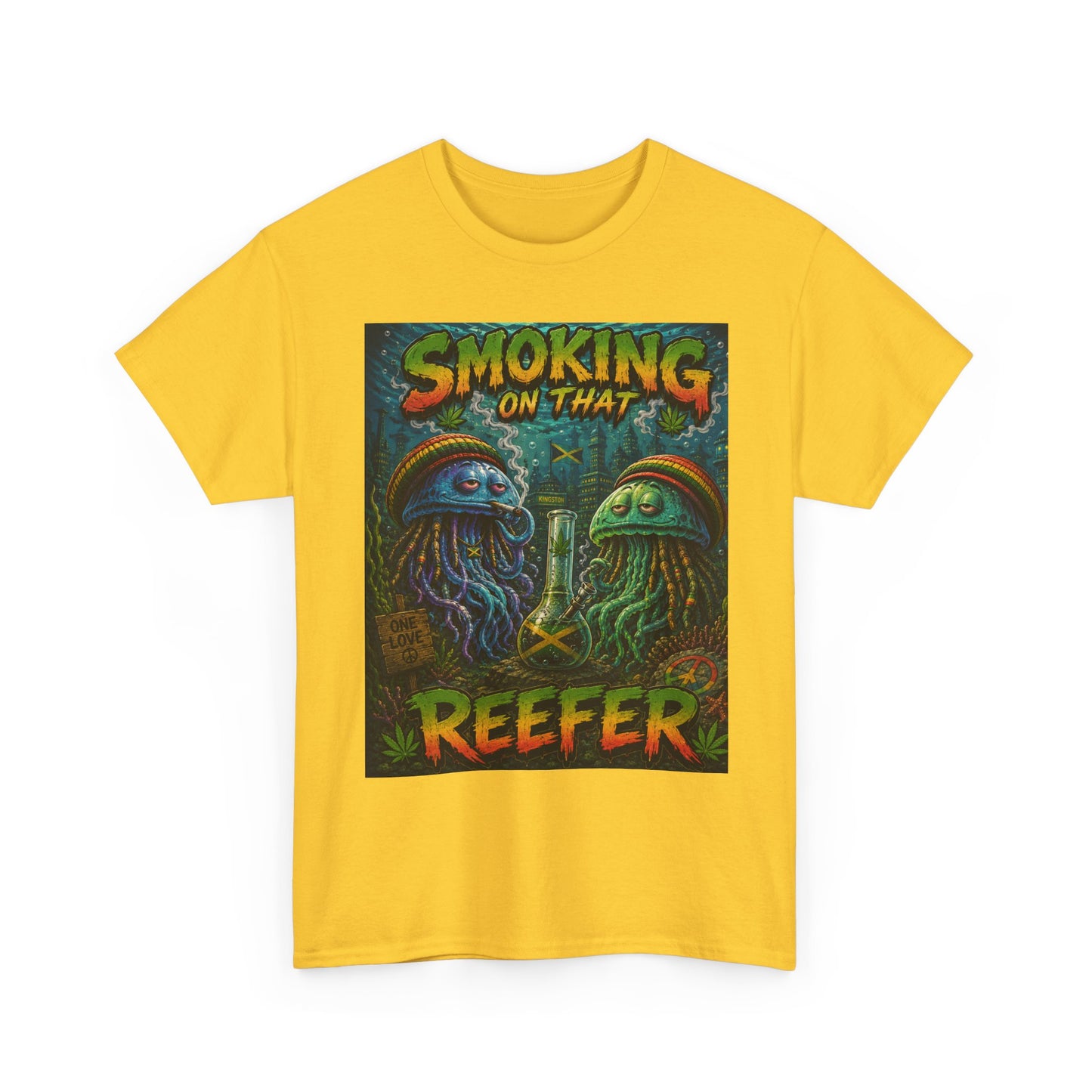 Smoking on That Reefer T-Shirt | Psychedelic Jellyfish Illustration, Cannabis Art