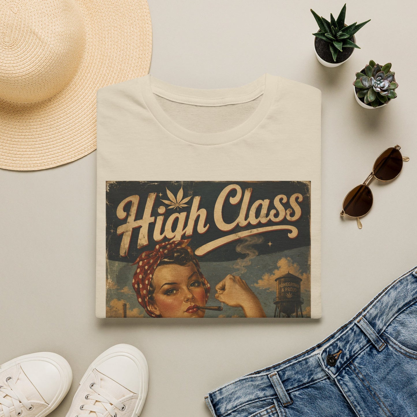 High Class Rosie the Riveter T-Shirt | Retro Feminist Vintage Artwork