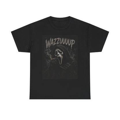 Wazzzuuup Ghost Face Tee | Horror Movie Mask T-Shirt