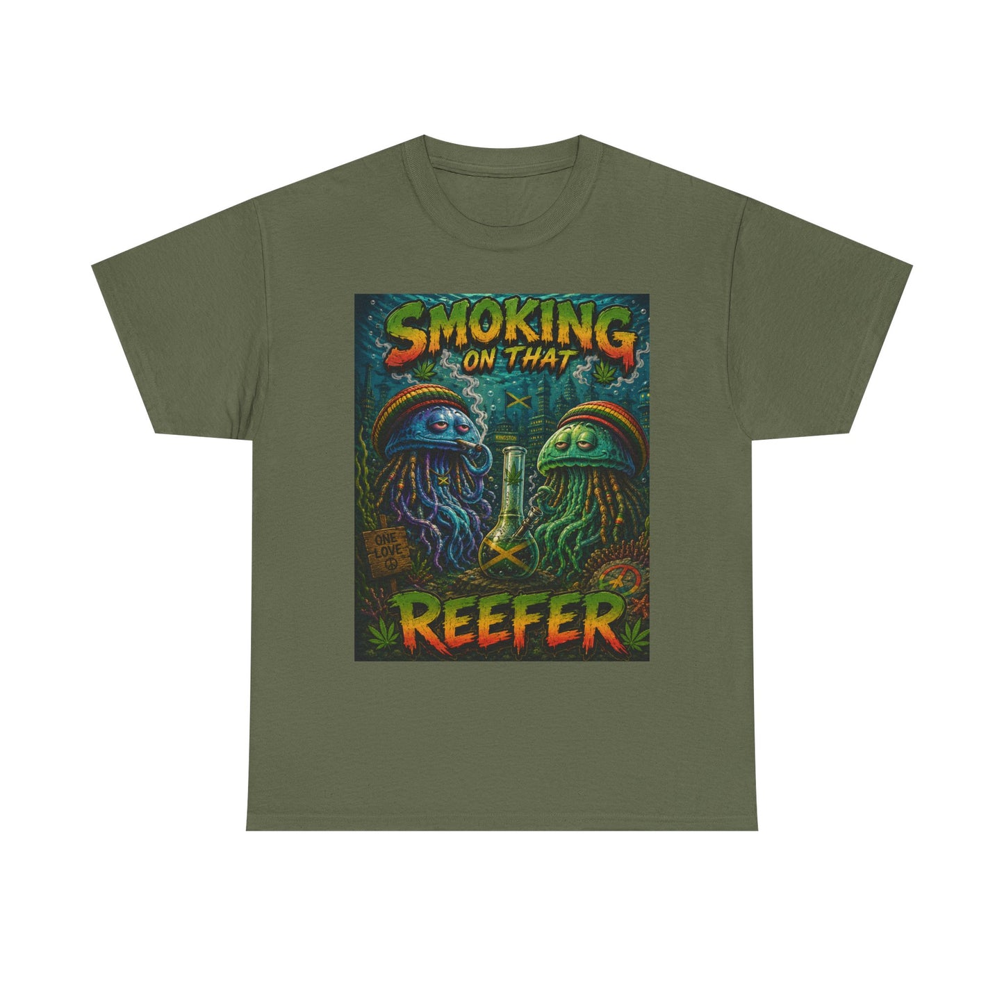 Smoking on That Reefer T-Shirt | Psychedelic Jellyfish Illustration, Cannabis Art