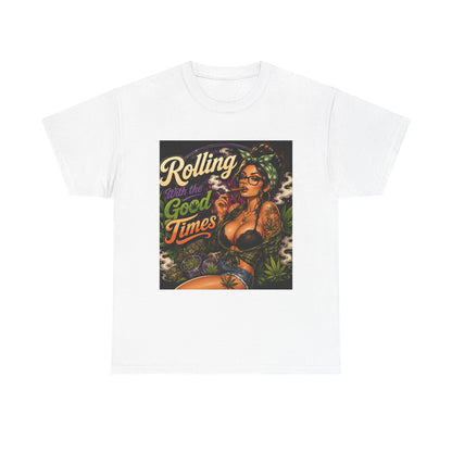 Rolling Good Times tee | Retro Pinup Cannabis Graphic T-Shirt