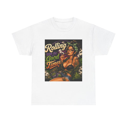 Rolling Good Times tee | Retro Pinup Cannabis Graphic T-Shirt