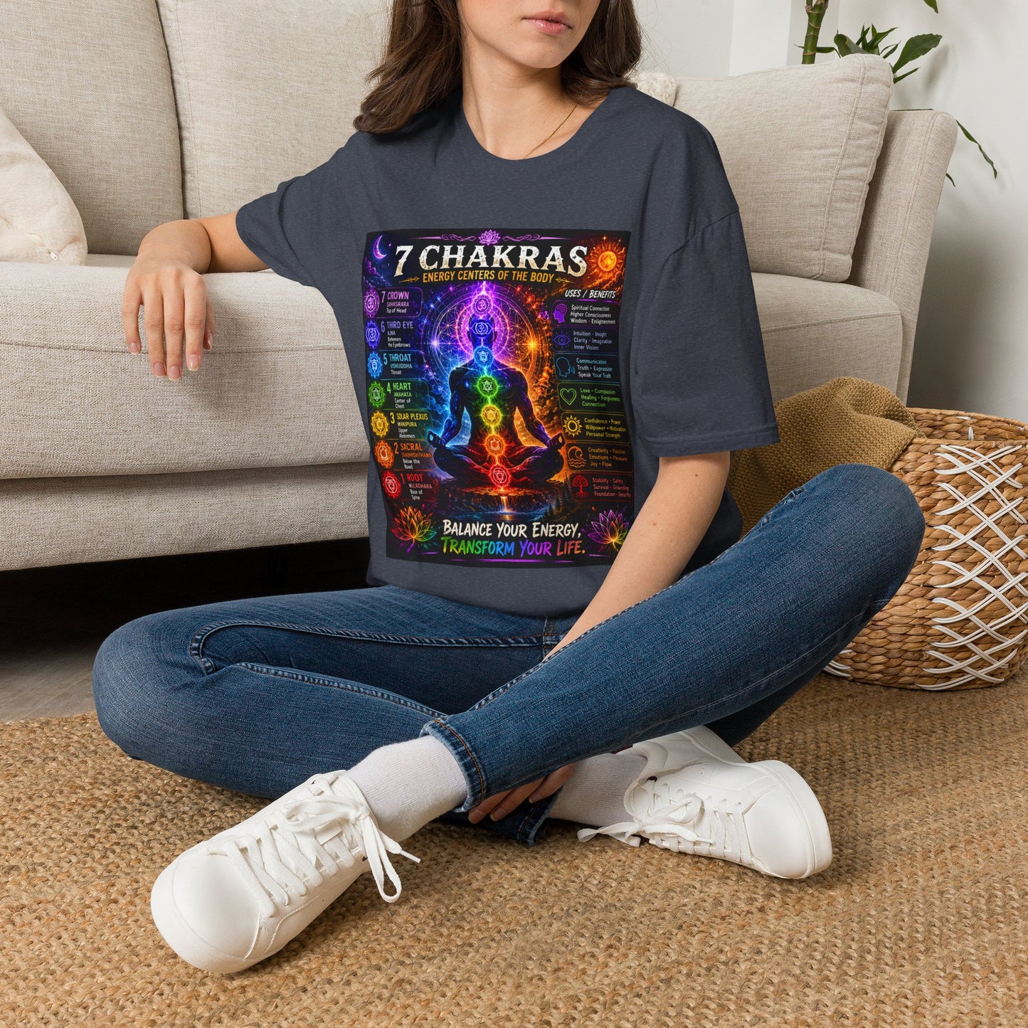7 Chakras Energy Centers T-Shirt | Chakra Alignment Illustration
