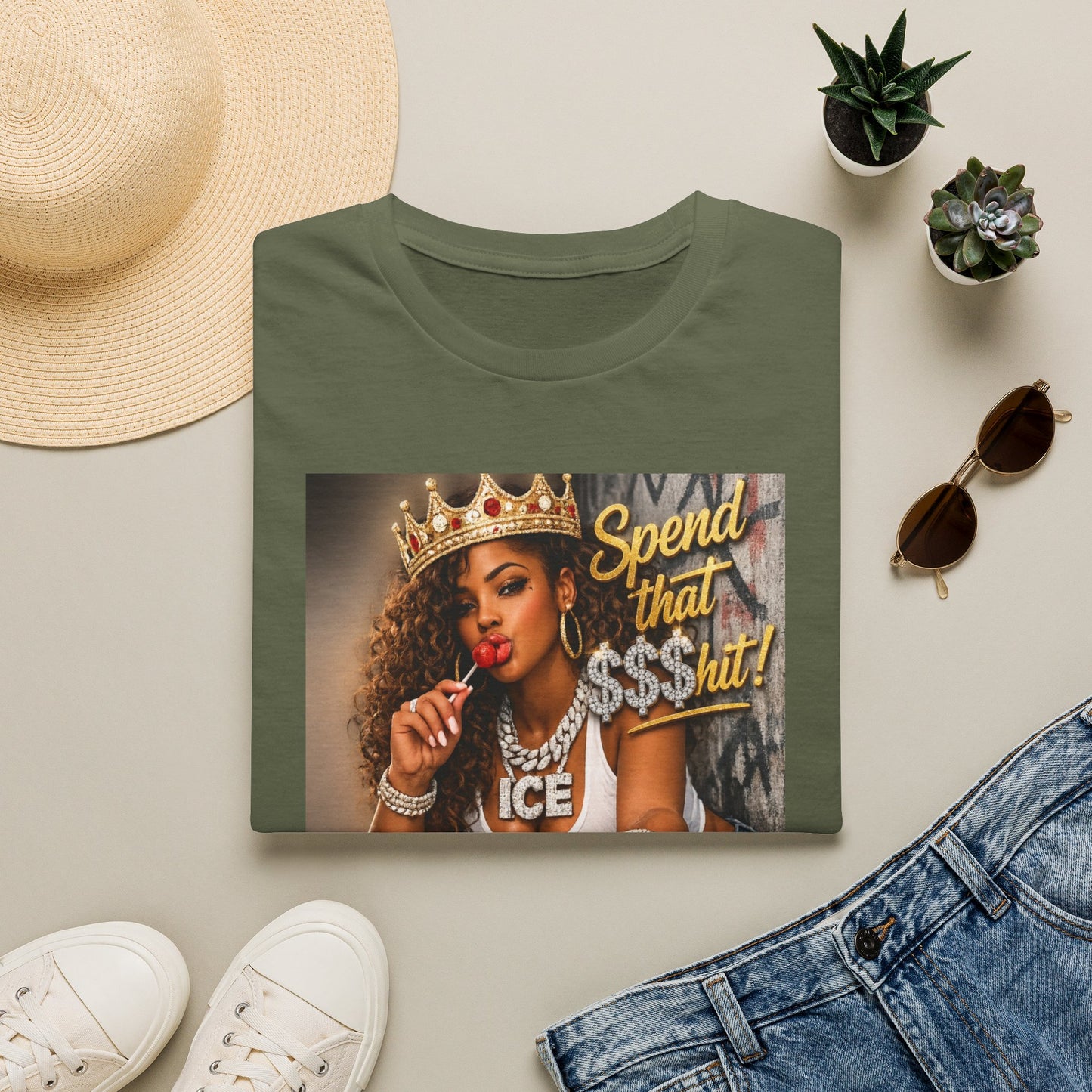 Spend That $Hit! T-Shirt | Queen Crown Graphic, Money Bling Design