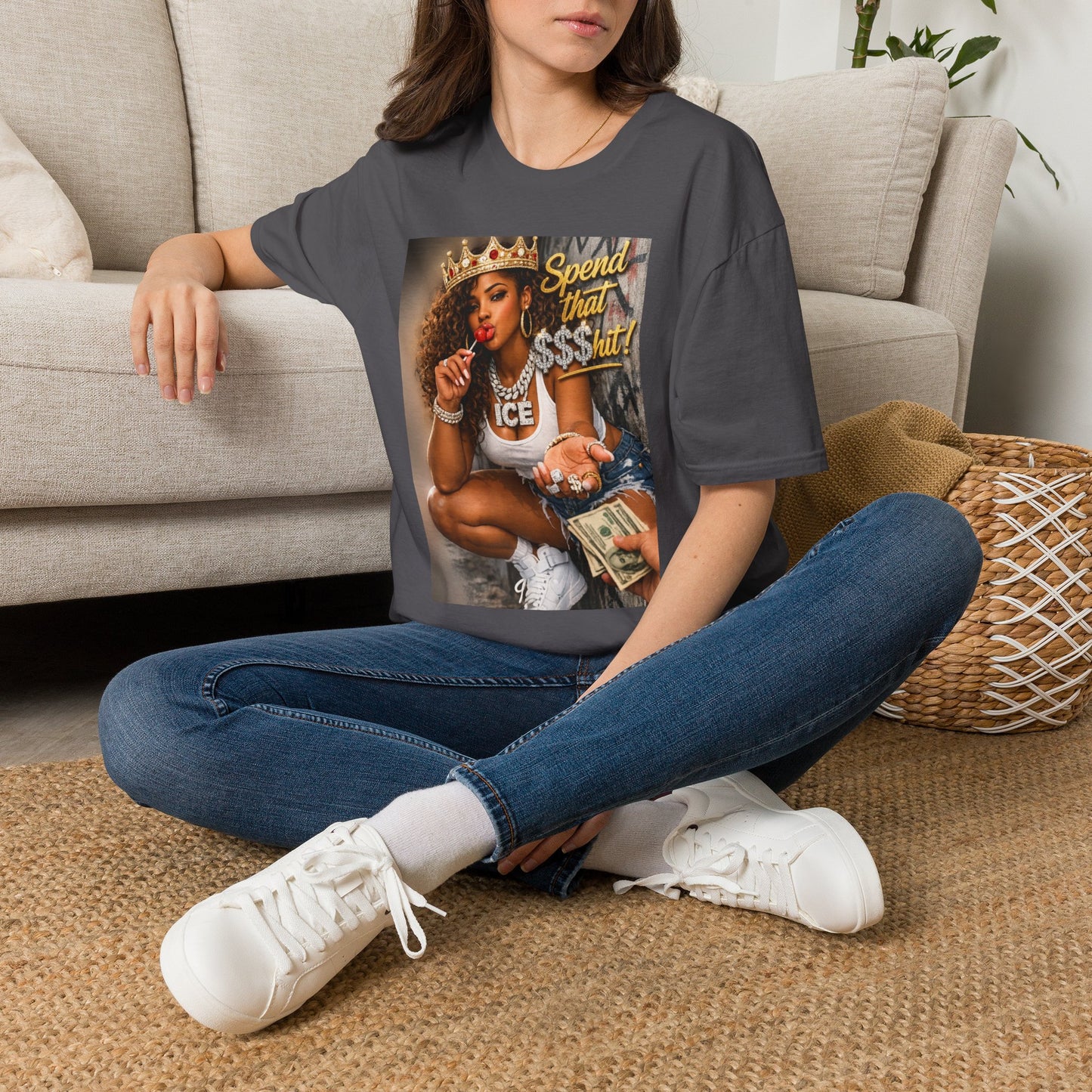 Spend That $Hit! T-Shirt | Queen Crown Graphic, Money Bling Design
