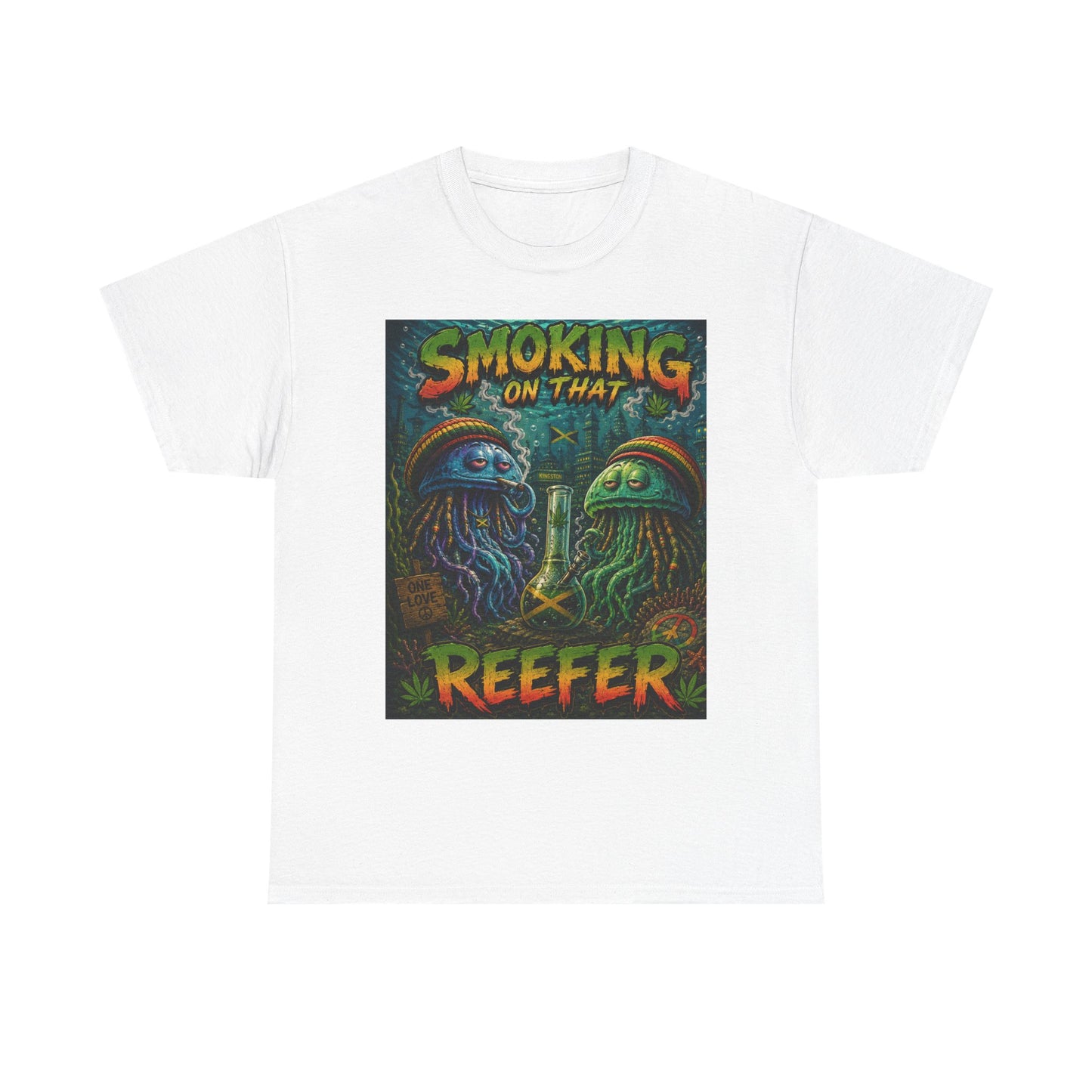 Smoking on That Reefer T-Shirt | Psychedelic Jellyfish Illustration, Cannabis Art