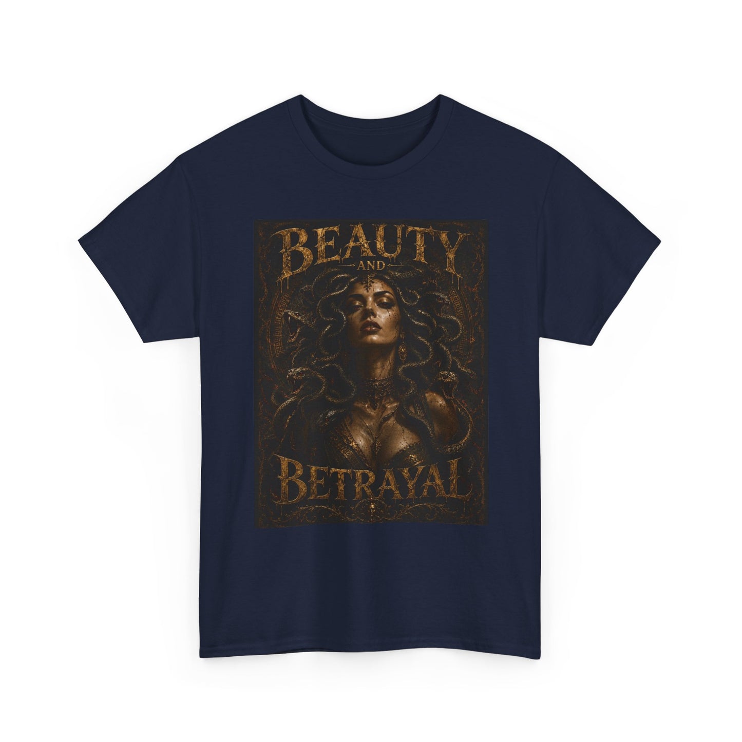 Beauty and Betrayal T-Shirt | Medusa-Inspired Portrait, Dark Mythical Art