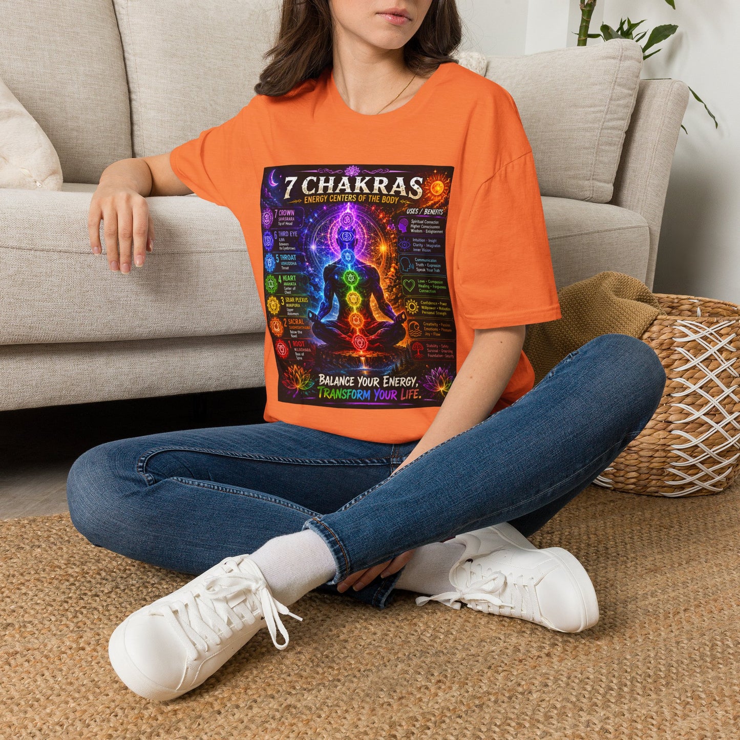 7 Chakras Energy Centers T-Shirt | Chakra Alignment Illustration