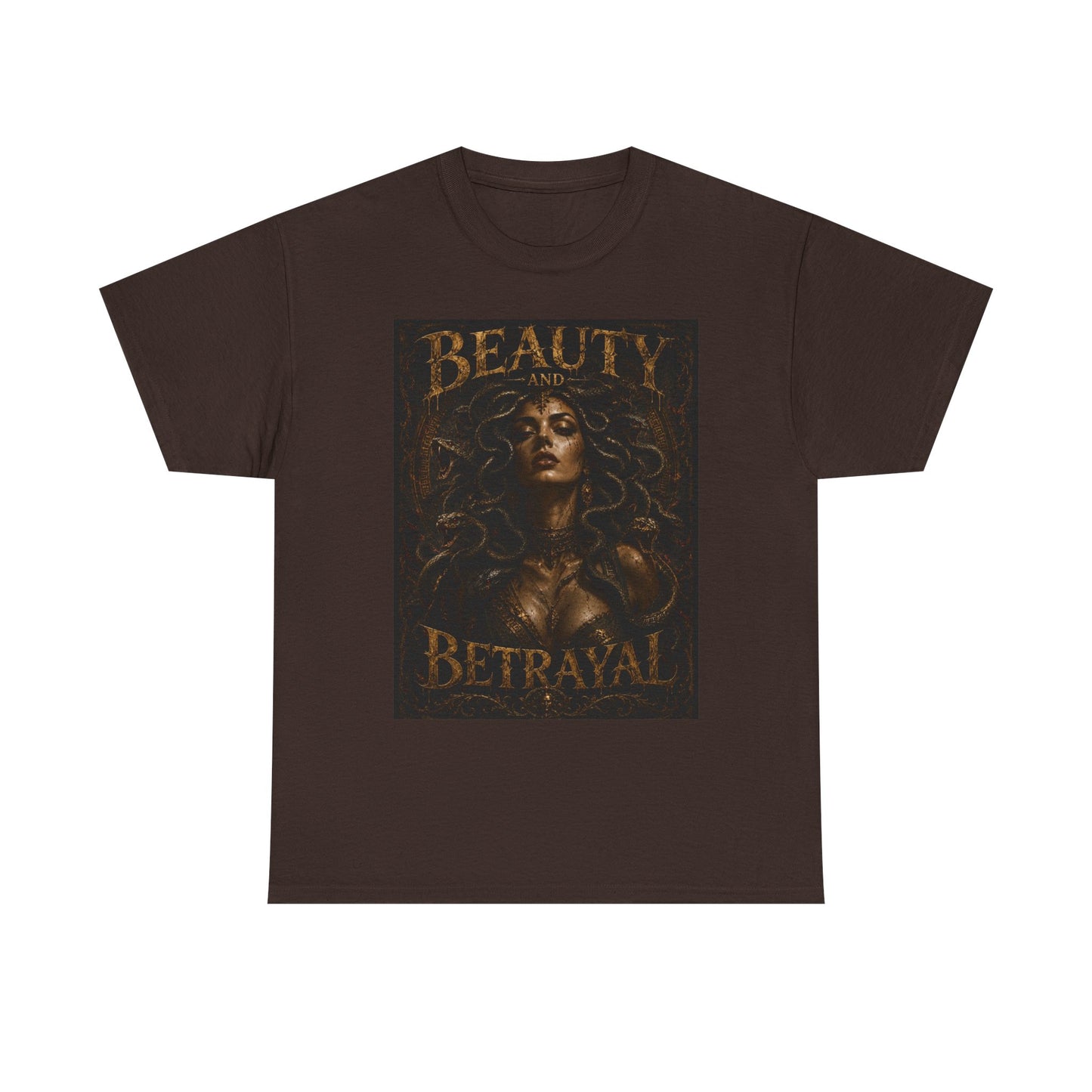 Beauty and Betrayal T-Shirt | Medusa-Inspired Portrait, Dark Mythical Art