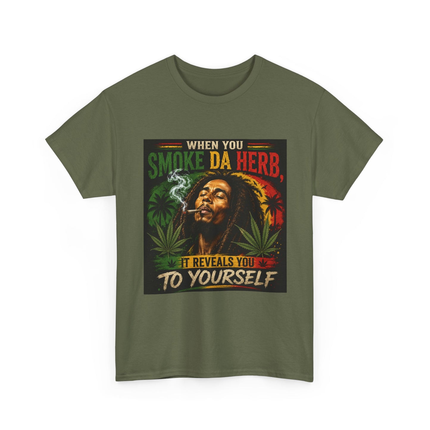 Smoke Da Herb T-Shirt | Rasta Weed Leaf Smoking Graphic Tee