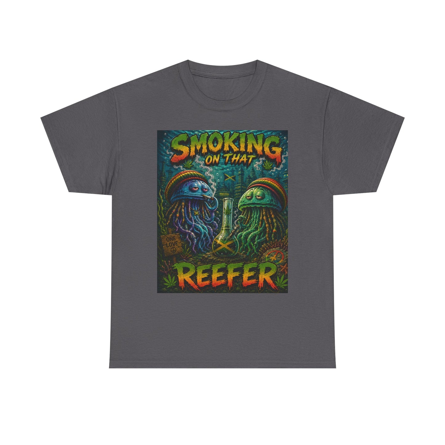Smoking on That Reefer T-Shirt | Psychedelic Jellyfish Illustration, Cannabis Art