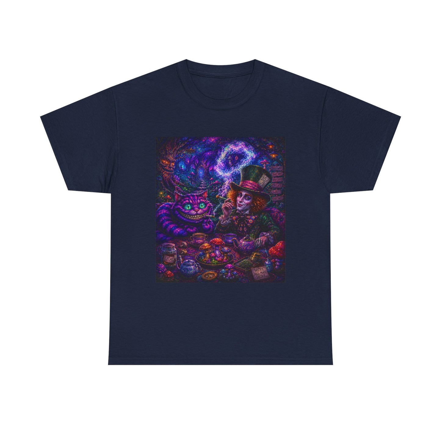 We're all high here Tee | Psychedelic Alice in Wonderland Art