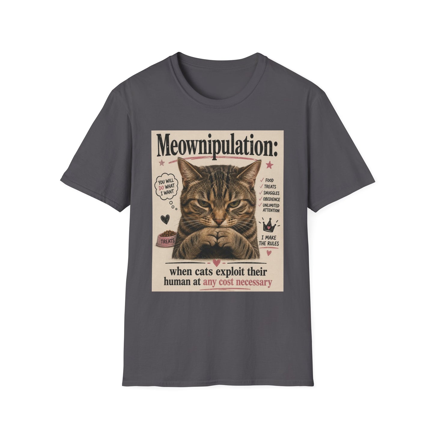 Meownipulation cat design T-Shirt | Funny Tabby Cat Illustration