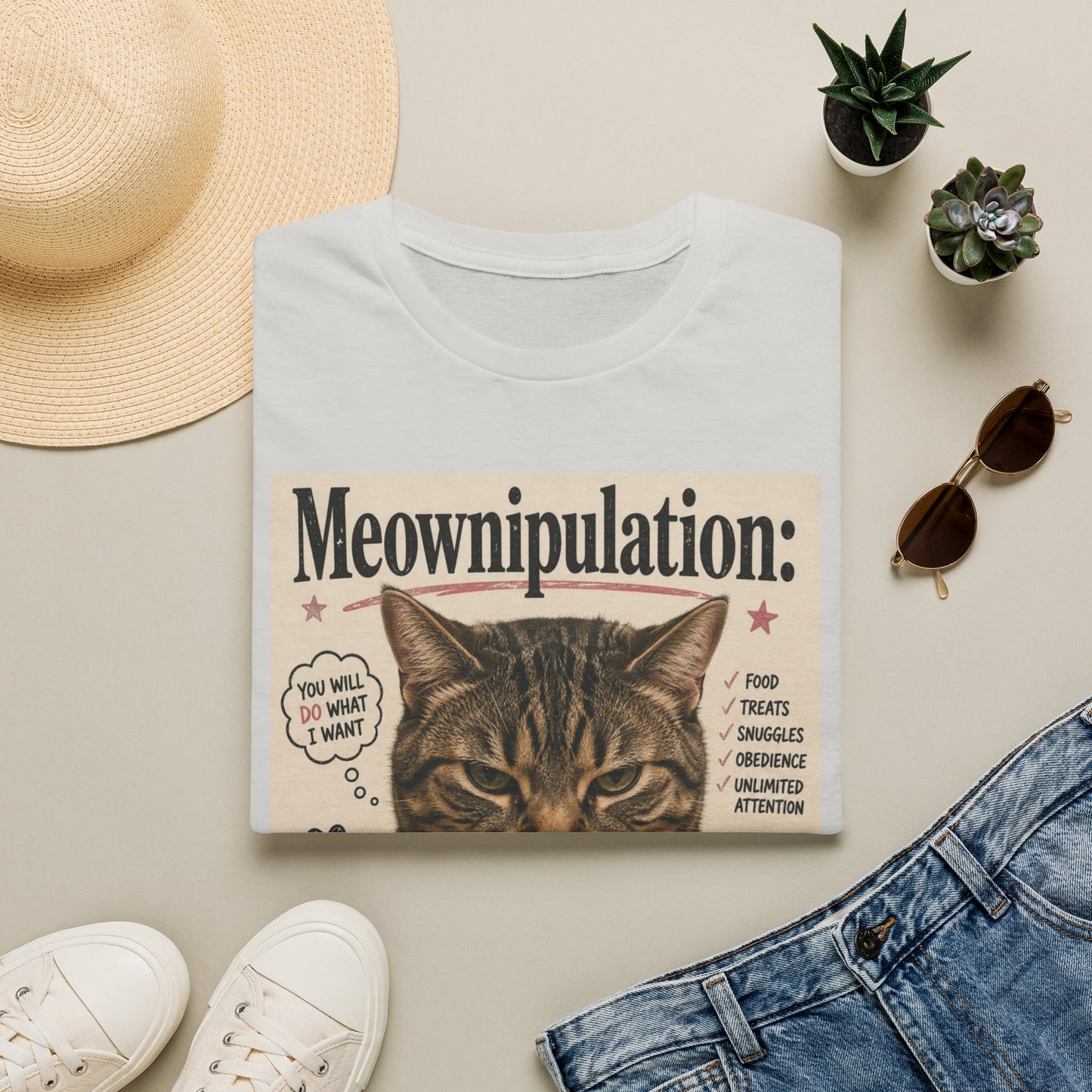 Meownipulation cat design T-Shirt | Funny Tabby Cat Illustration