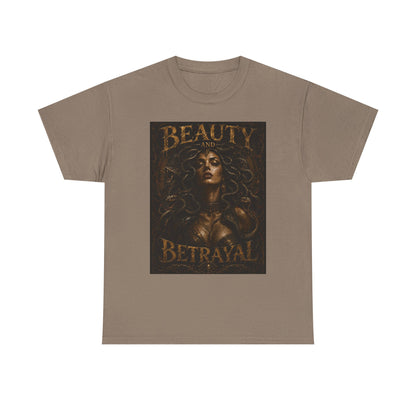Beauty and Betrayal T-Shirt | Medusa-Inspired Portrait, Dark Mythical Art
