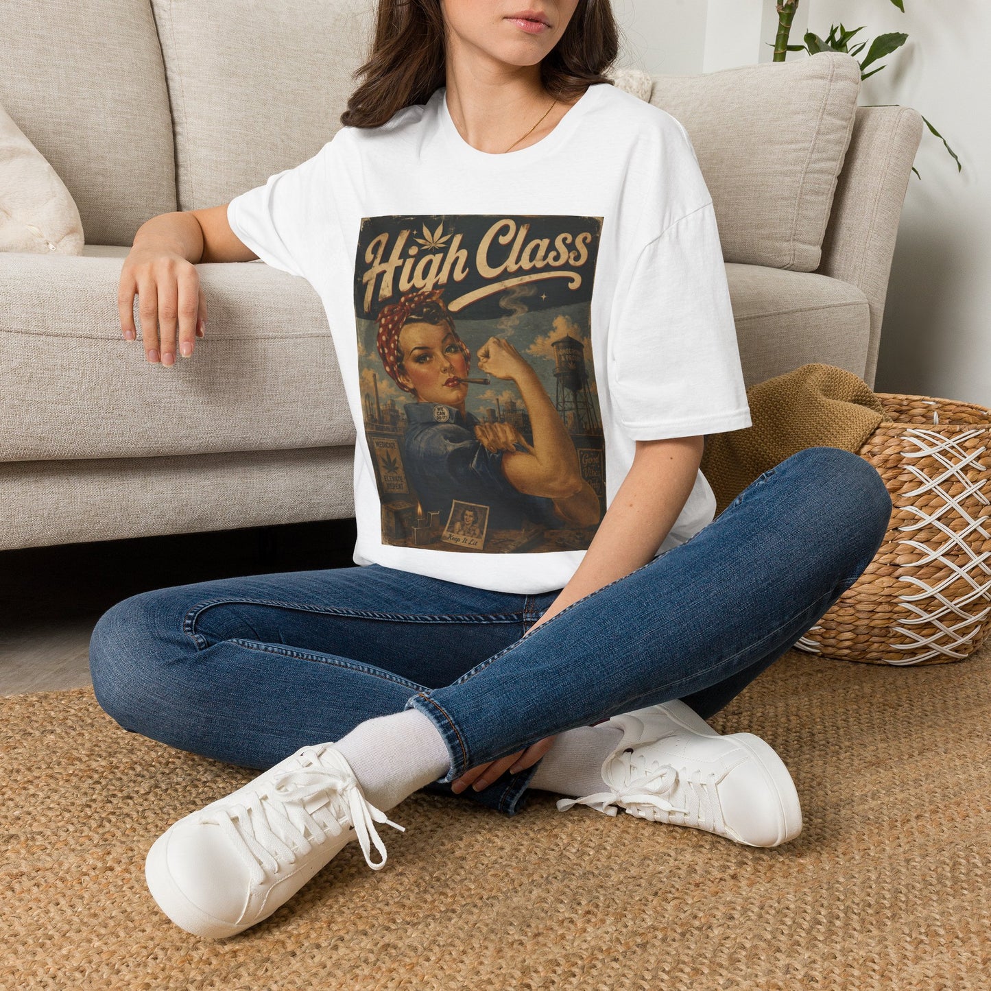 High Class Rosie the Riveter T-Shirt | Retro Feminist Vintage Artwork