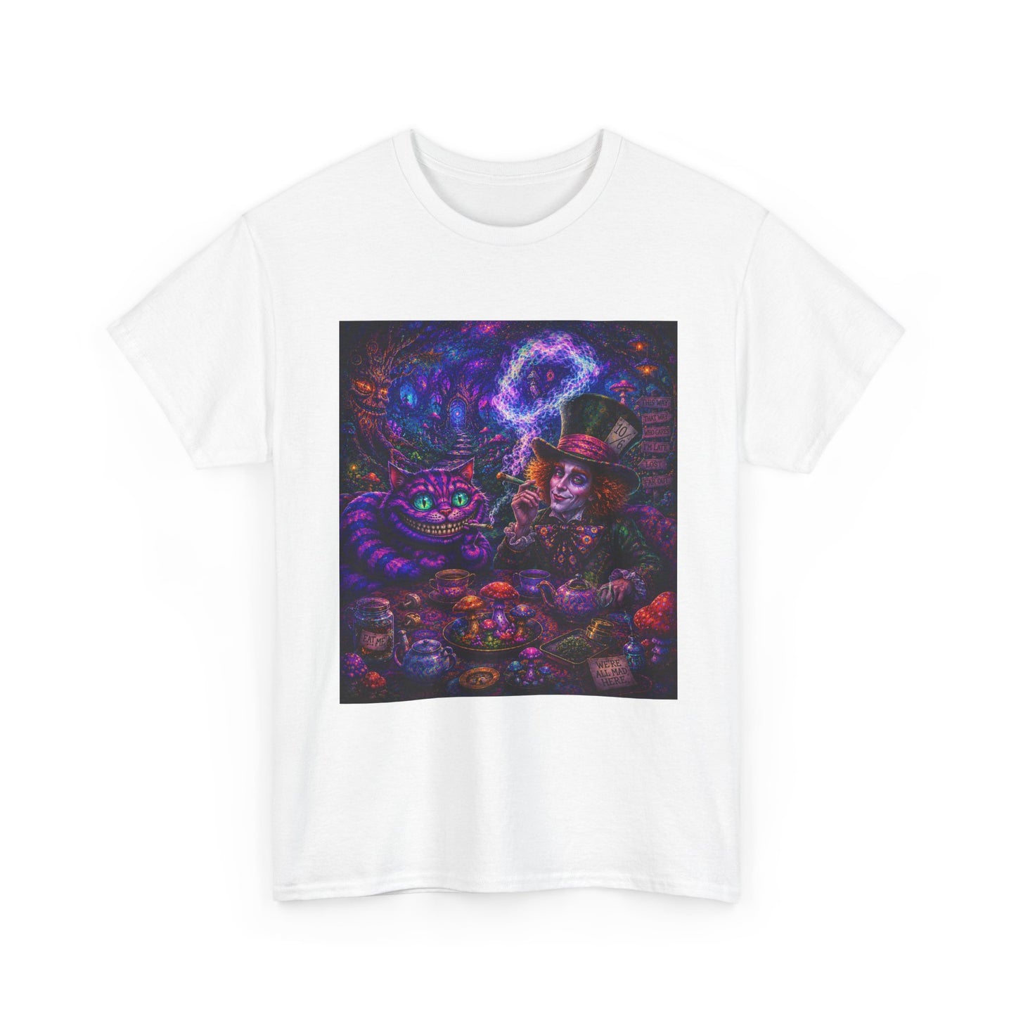 We're all high here Tee | Psychedelic Alice in Wonderland Art