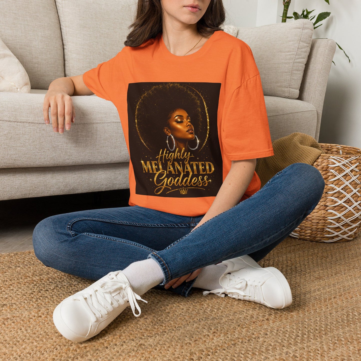 Melanated Goddess T-Shirt | Afrocentric Black Woman Art