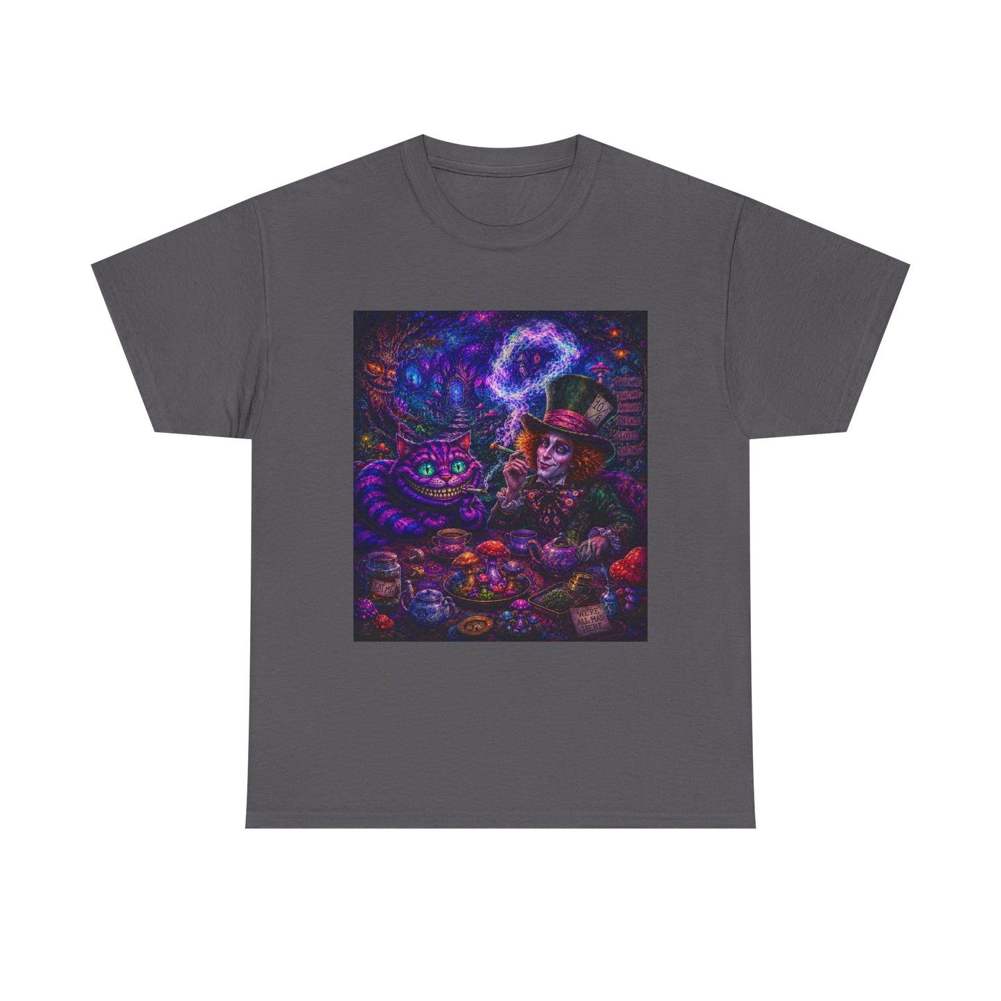 We're all high here Tee | Psychedelic Alice in Wonderland Art