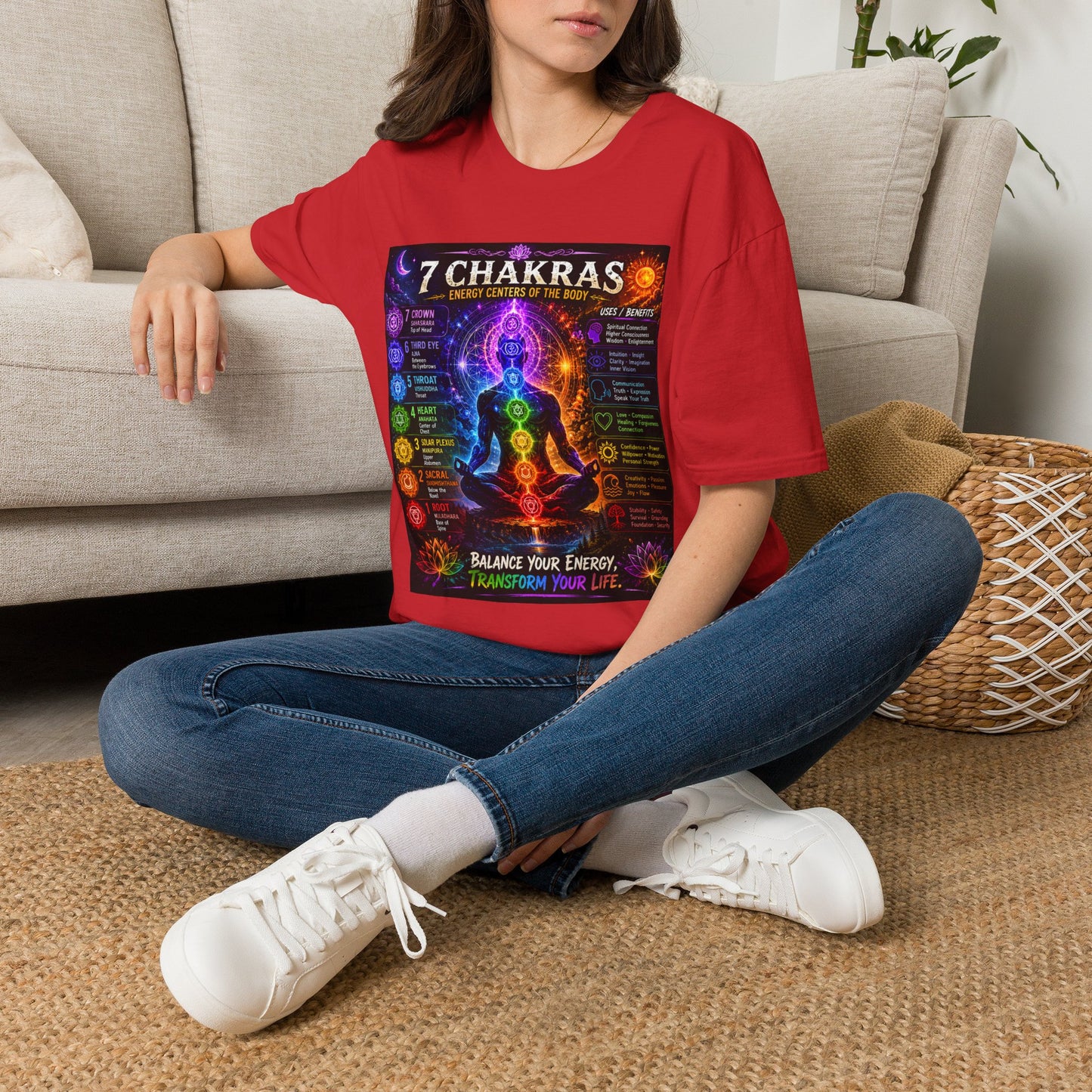 7 Chakras Energy Centers T-Shirt | Chakra Alignment Illustration