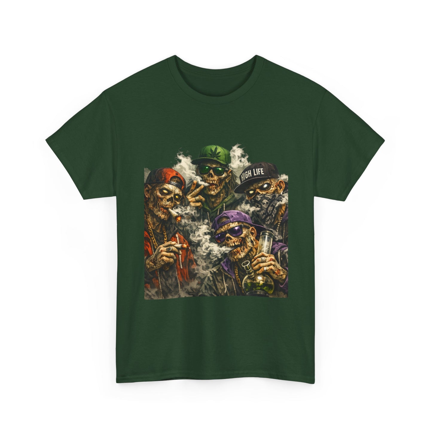 Smoking Zombie Crew Tee | Skeleton Gang Illustration, Streetwear Horror
