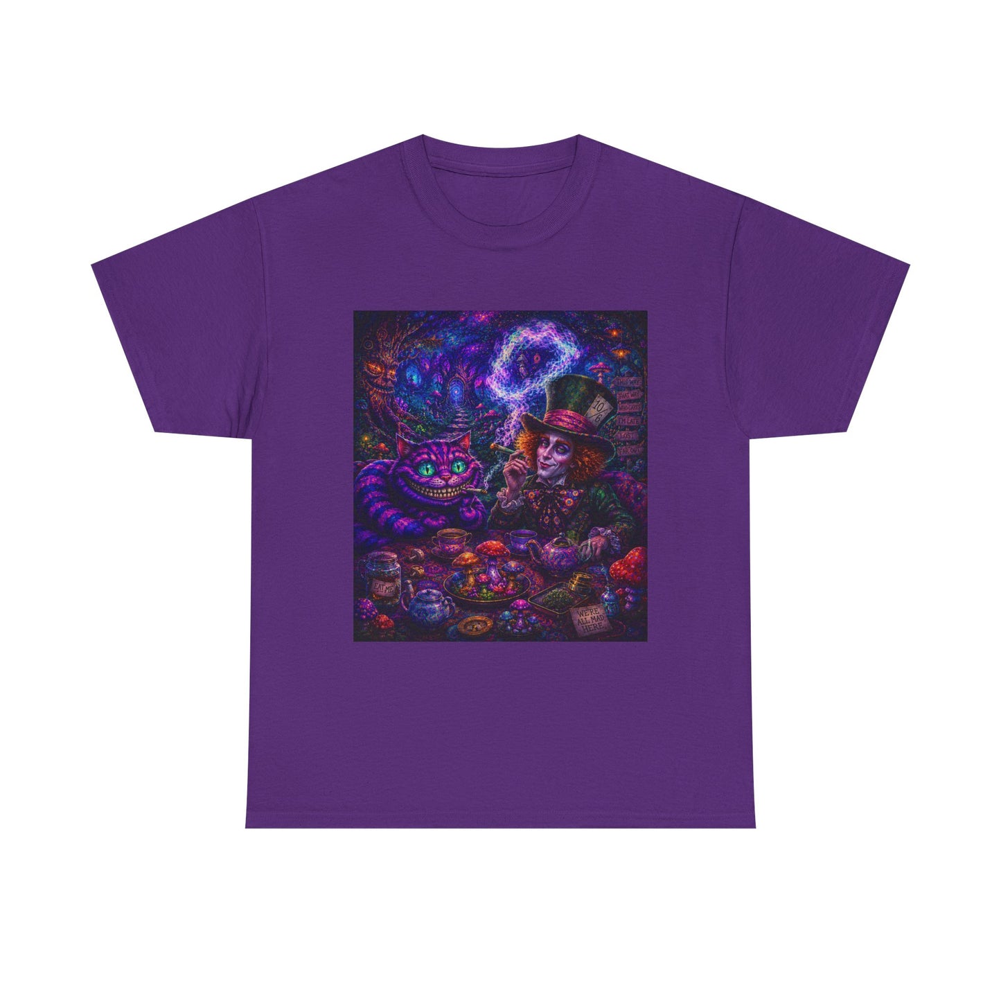 We're all high here Tee | Psychedelic Alice in Wonderland Art