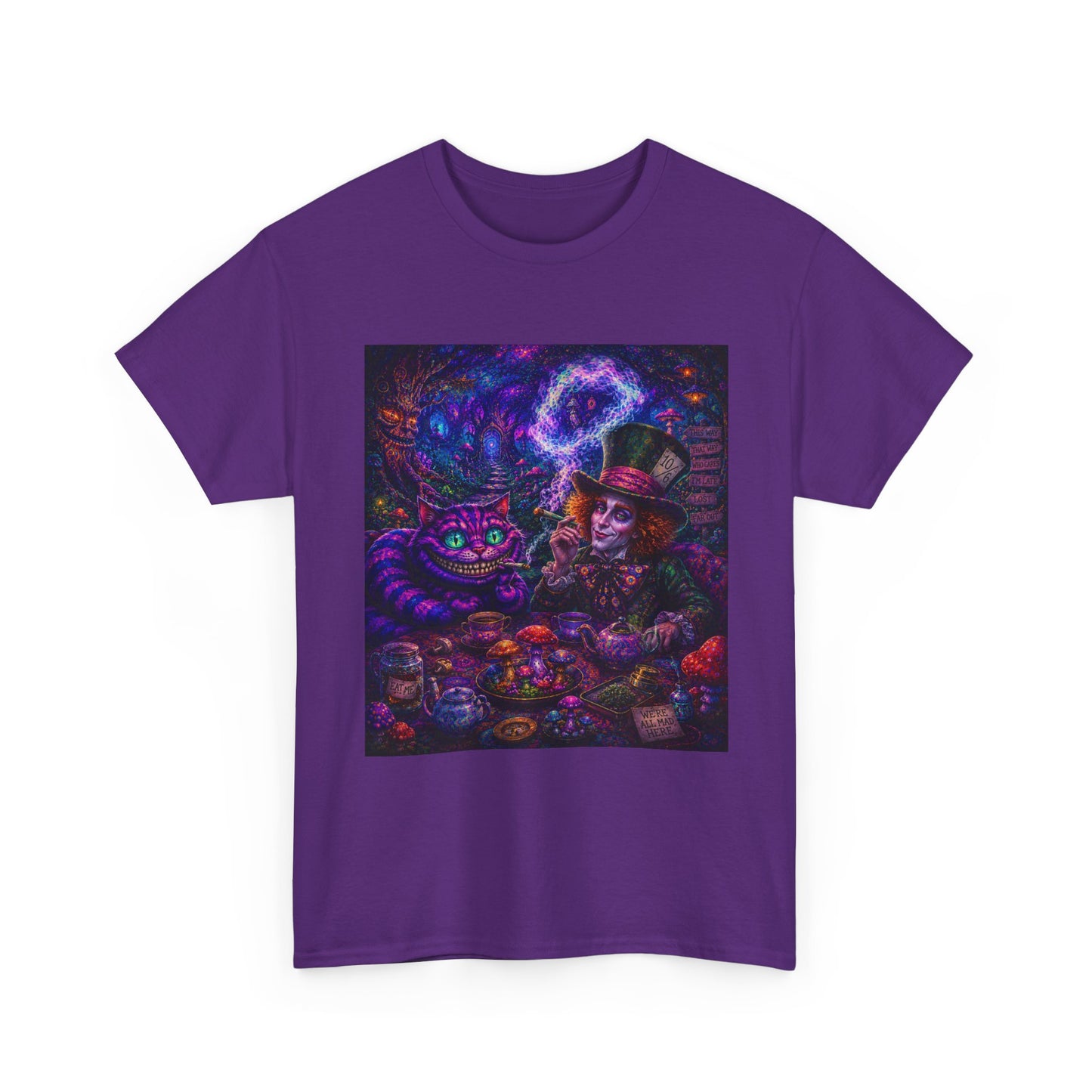 We're all high here Tee | Psychedelic Alice in Wonderland Art