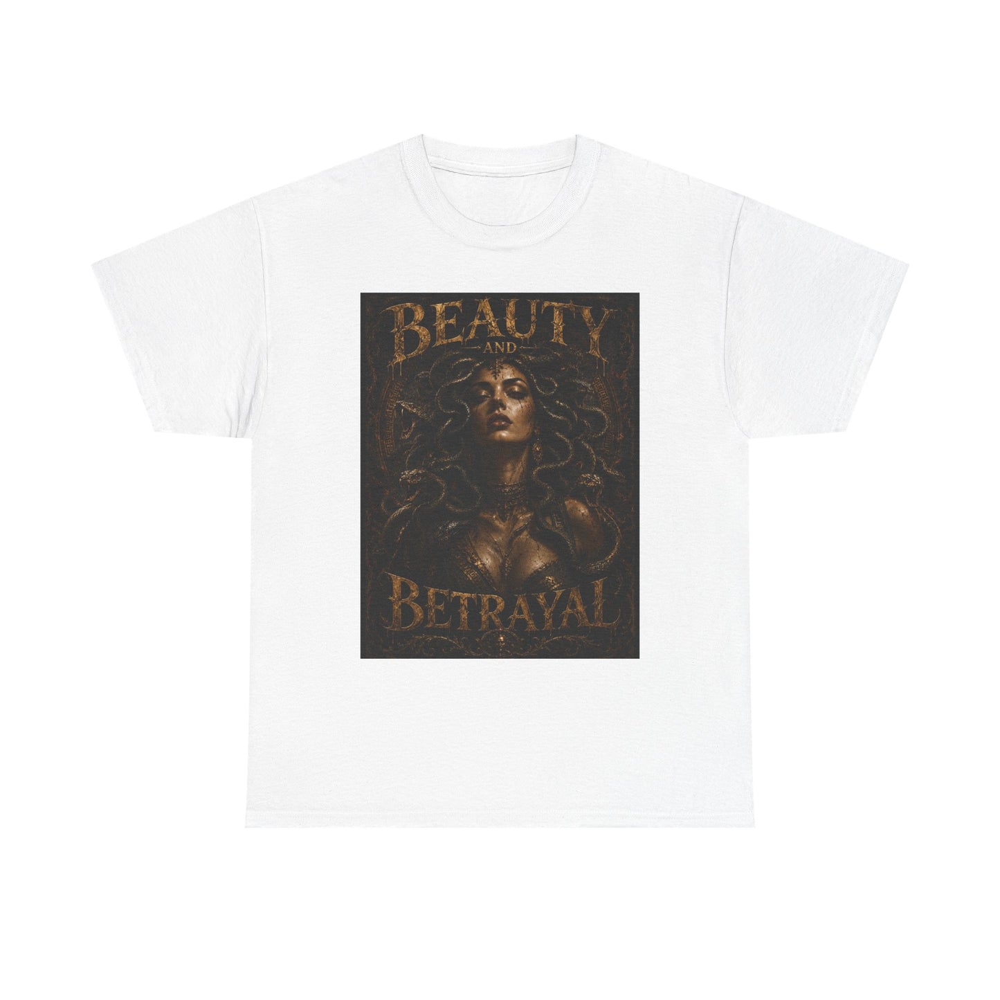 Beauty and Betrayal T-Shirt | Medusa-Inspired Portrait, Dark Mythical Art
