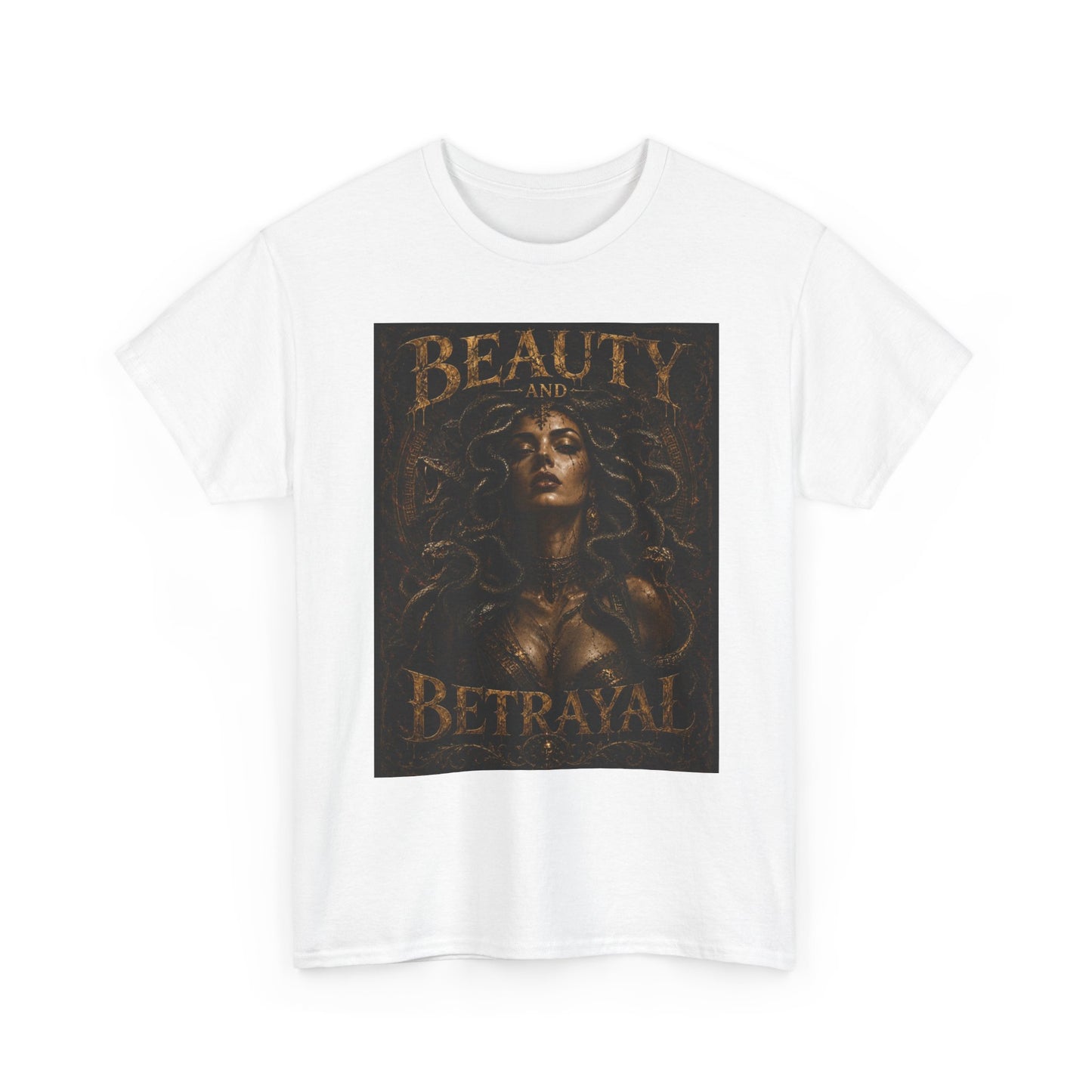 Beauty and Betrayal T-Shirt | Medusa-Inspired Portrait, Dark Mythical Art