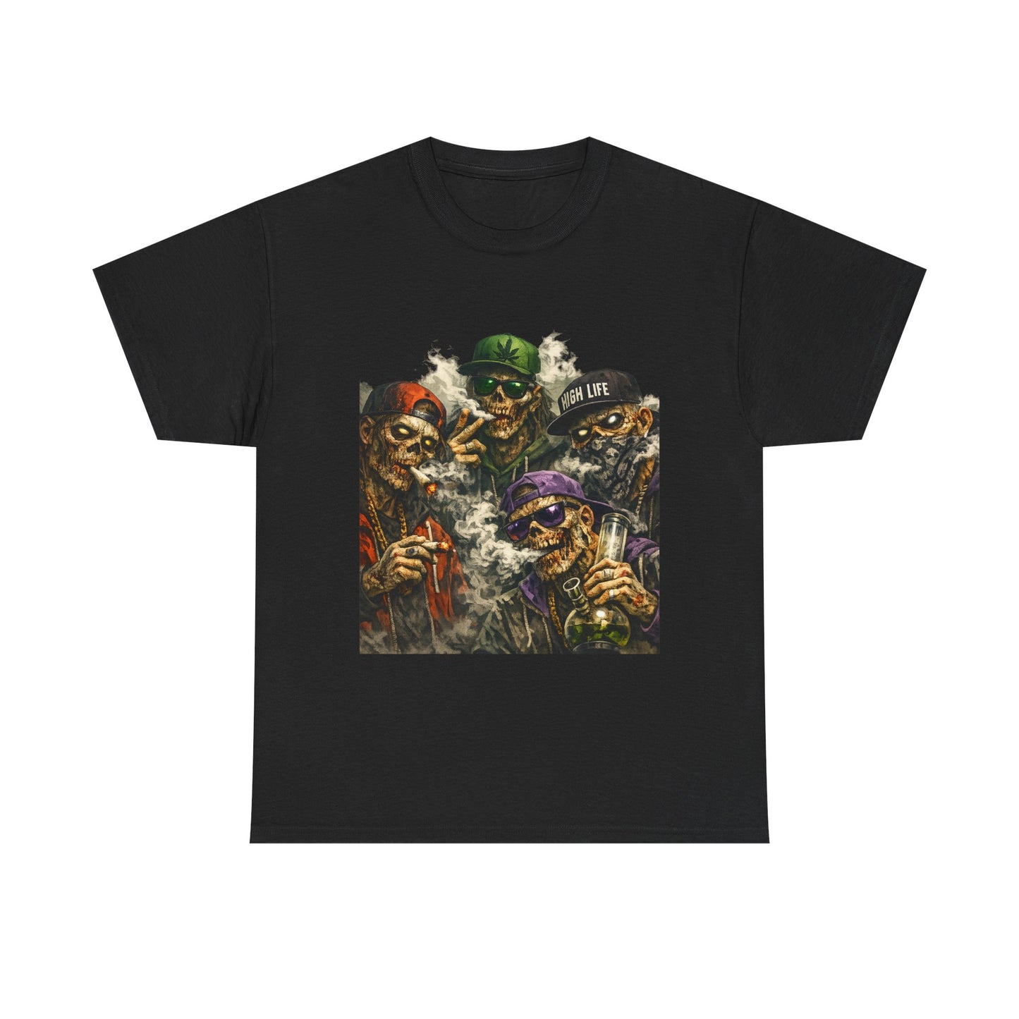 Smoking Zombie Crew Tee | Skeleton Gang Illustration, Streetwear Horror