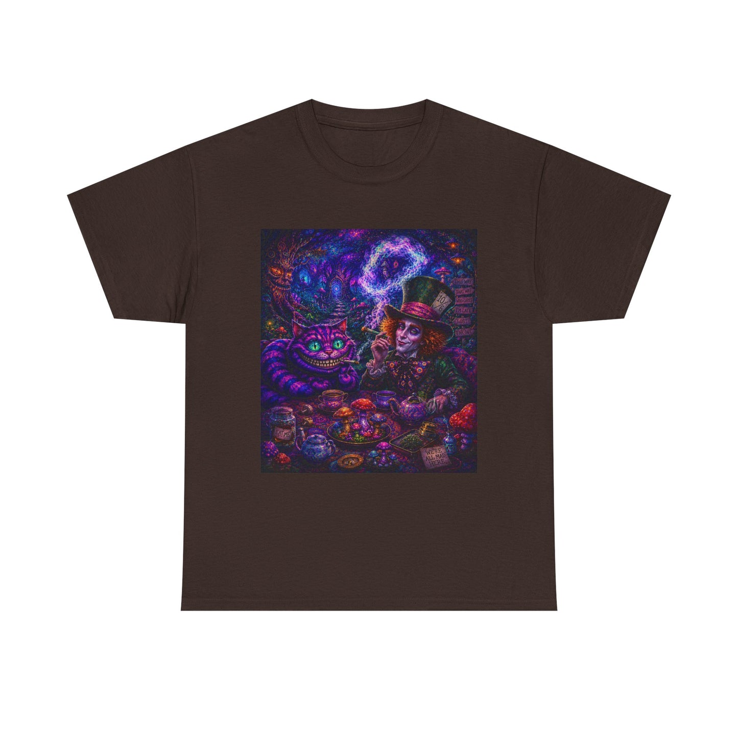 We're all high here Tee | Psychedelic Alice in Wonderland Art