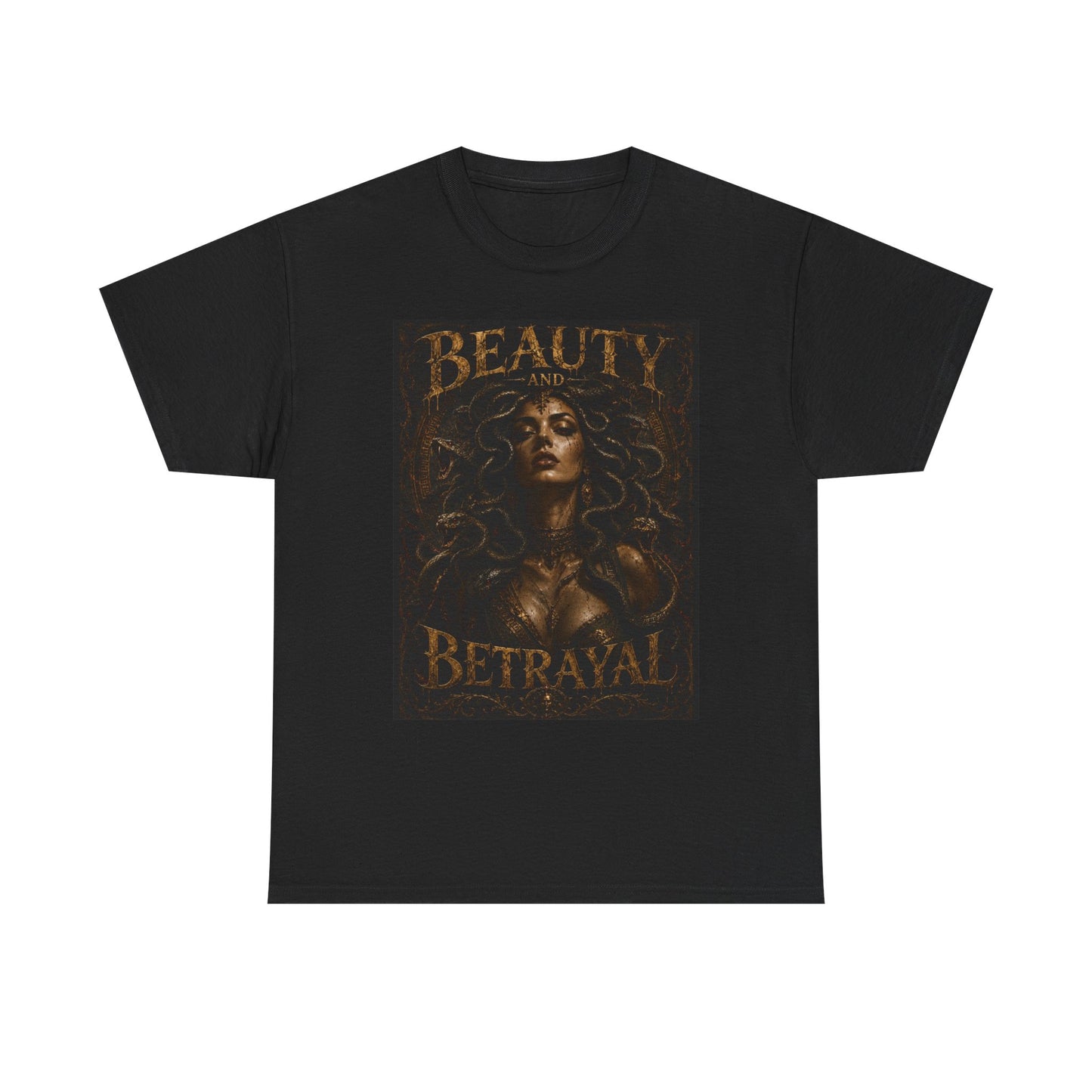 Beauty and Betrayal T-Shirt | Medusa-Inspired Portrait, Dark Mythical Art
