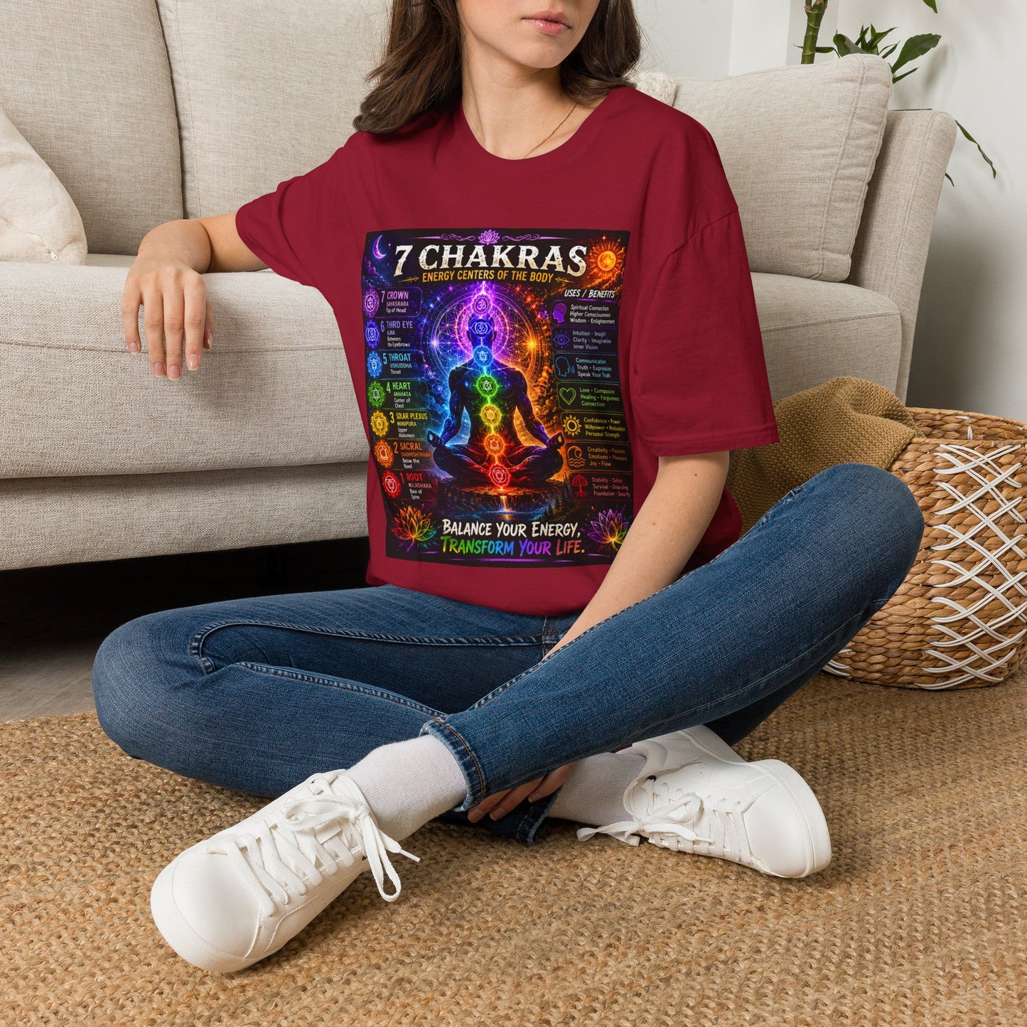 7 Chakras Energy Centers T-Shirt | Chakra Alignment Illustration