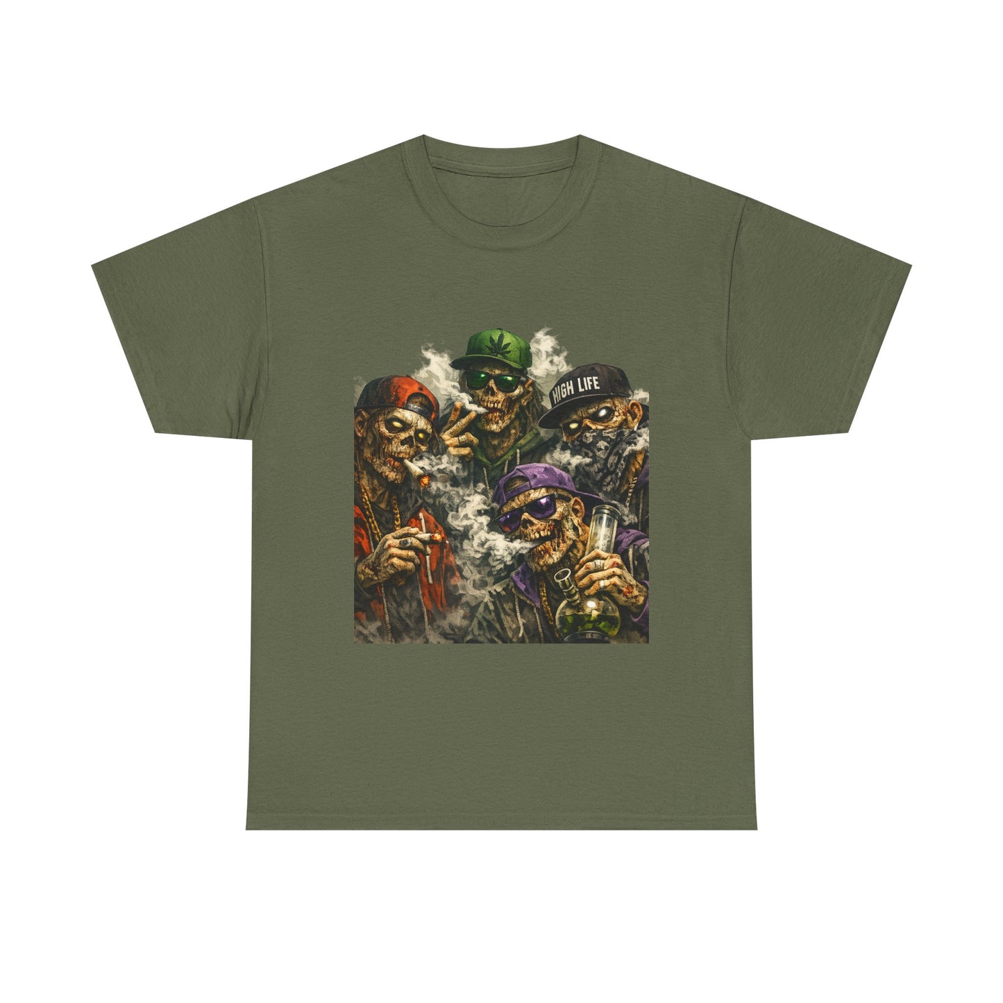 Smoking Zombie Crew Tee | Skeleton Gang Illustration, Streetwear Horror