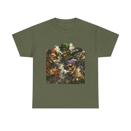 Smoking Zombie Crew Tee | Skeleton Gang Illustration, Streetwear Horror