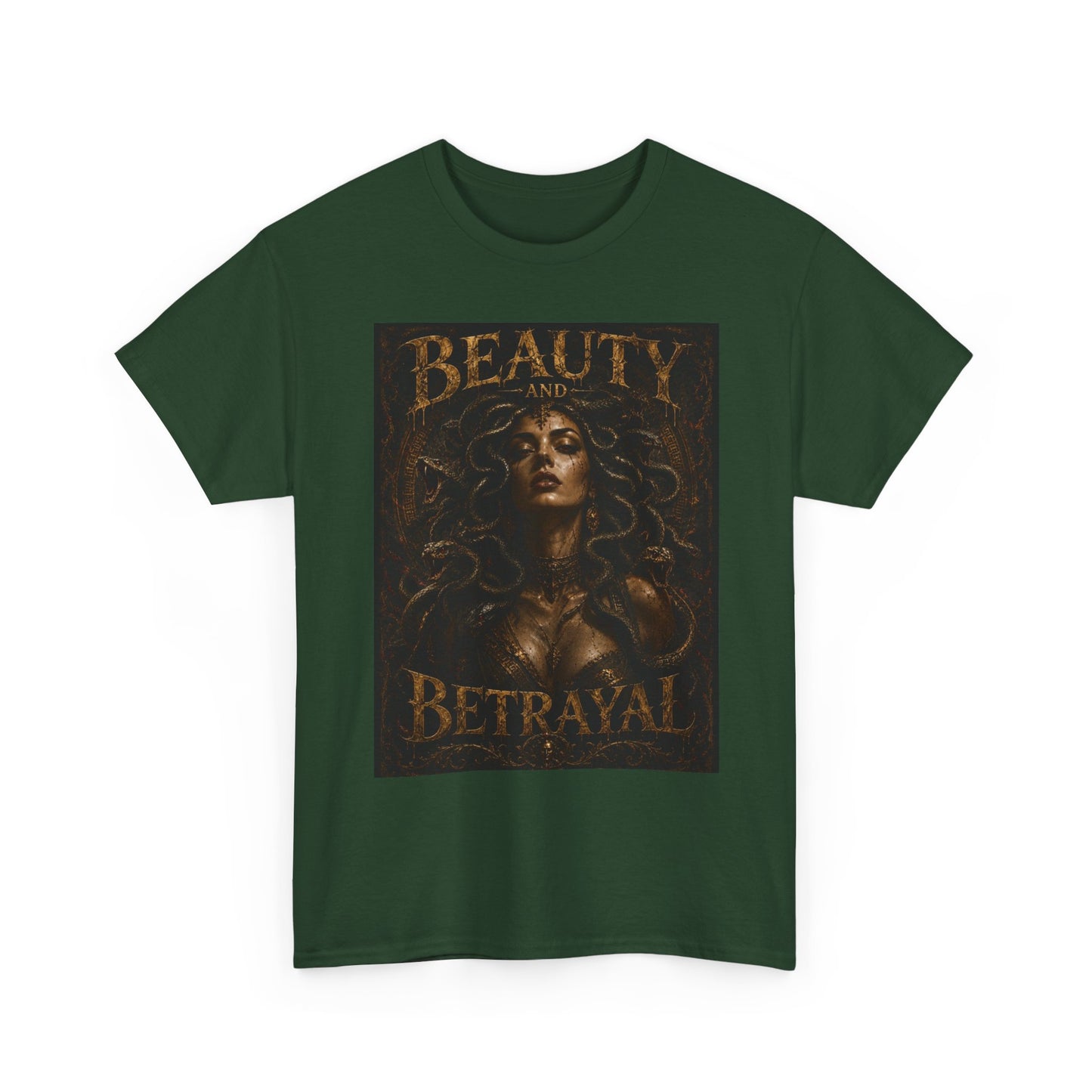Beauty and Betrayal T-Shirt | Medusa-Inspired Portrait, Dark Mythical Art